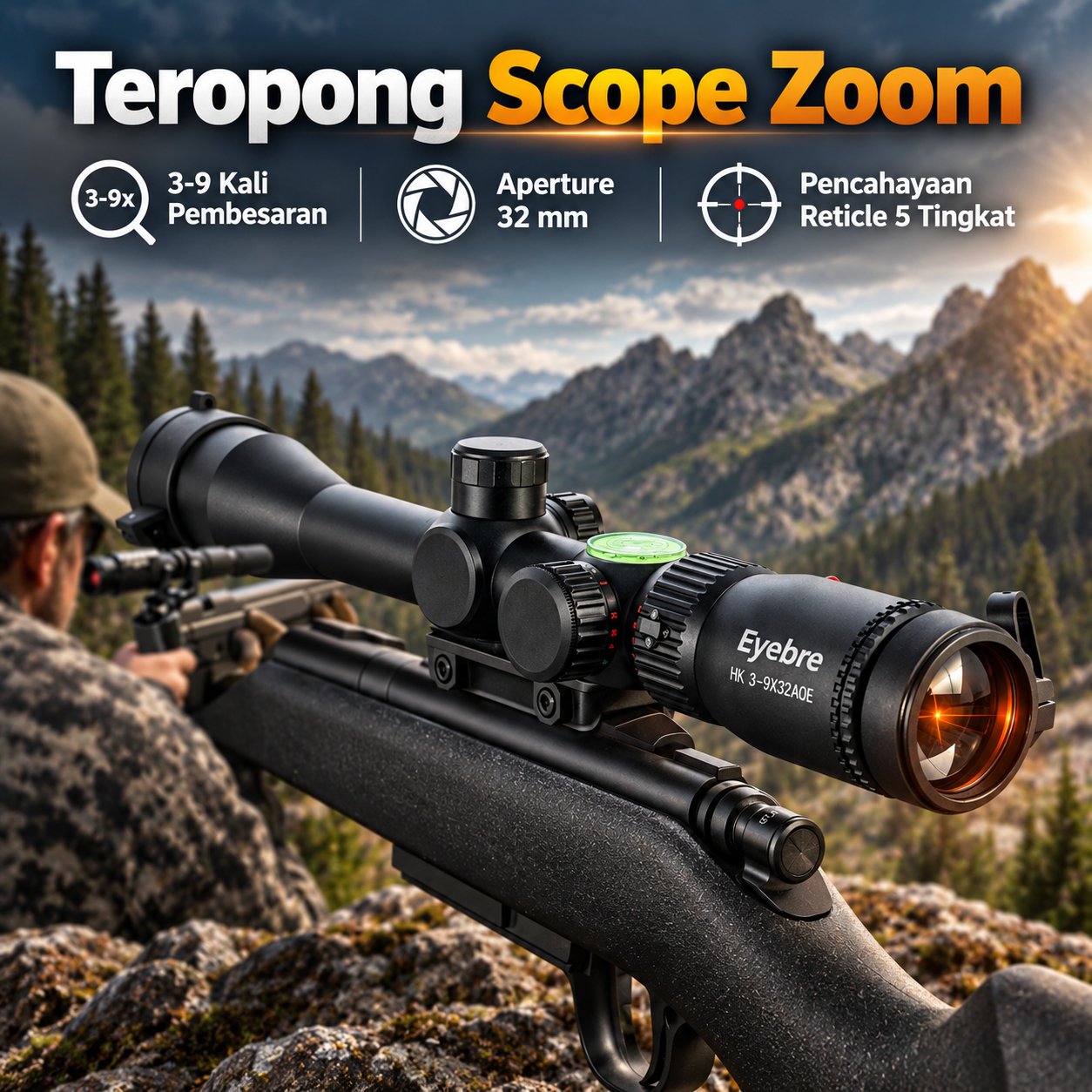 Gambar produk Eyebre Teropong Outdoor Scope Zoom Adjustable Reticle LED 3-9X 32mm - HK3-9X32AOE - Utama