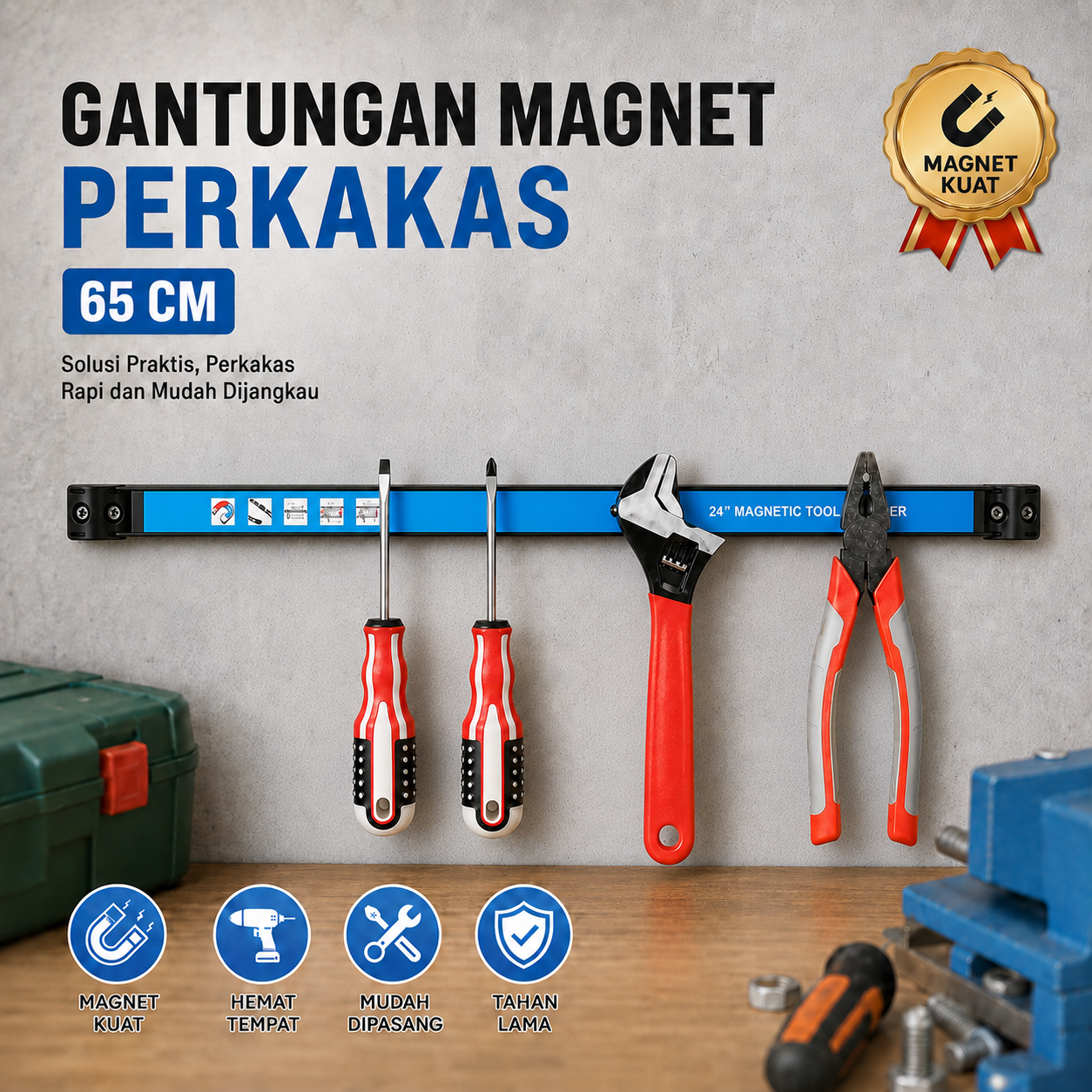 Gambar produk Damody Gantungan Magnet Perkakas Magnetic Tool Holder Wall Mounted 65cm - DP-100 - Utama