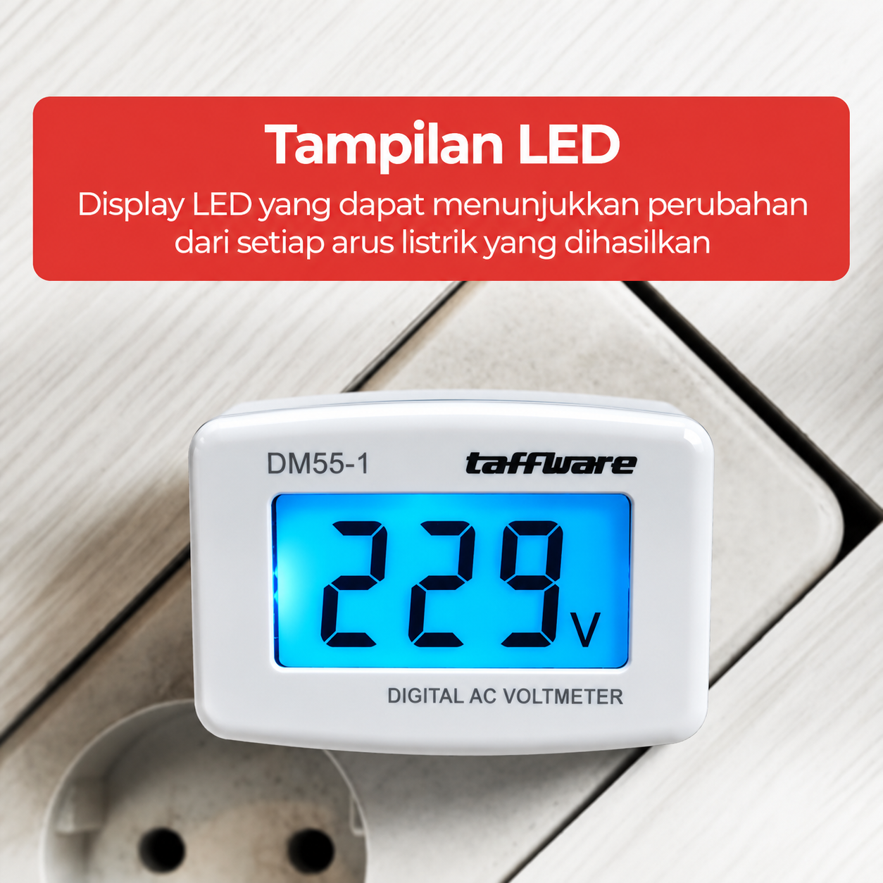 Gambar produk Taffware Voltmeter Digital AC EU Plug Alat Ukur Listrik 110-300V - DM55-1 - 6