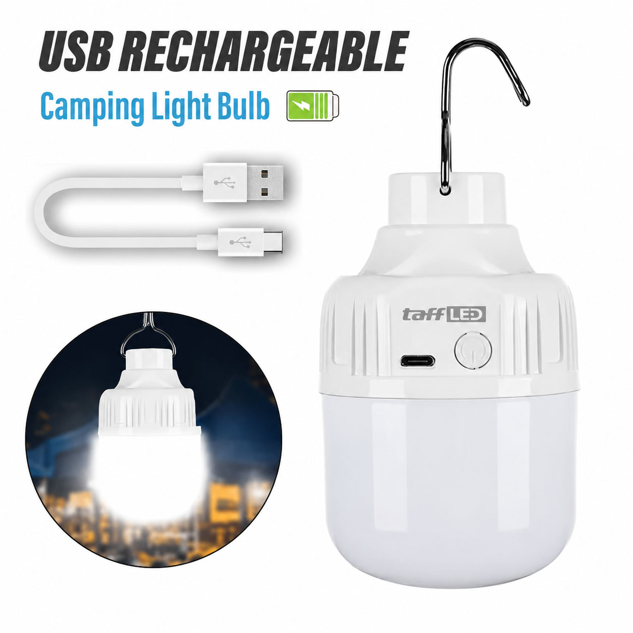 Gambar produk TaffLED Lampu Camping Tenda Gantung Rechargeable Cool White 6000K 80W 3600mAh - LB180 - 4