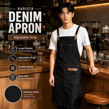 Gambar produk Bulc Celemek Masak Apron Dapur Barista Kantong Depan Adjustable Strap Denim - JJ50