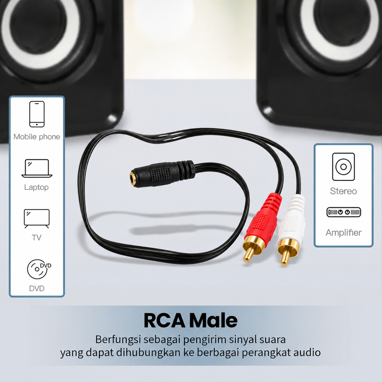 Gambar produk Kabel Adaptor Audio 3.5mm Female ke RCA Male HiFi 40cm - 2