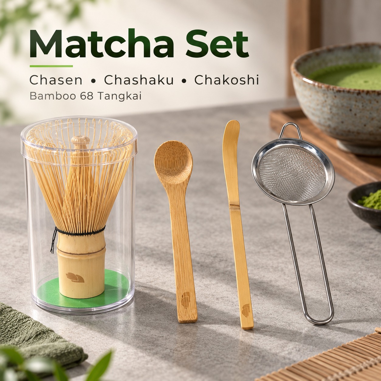 Gambar produk One Two Cups Matcha Set Kit Chasen Chakoshi Bamboo 68 Tangkai 4 PCS - S38 - 5