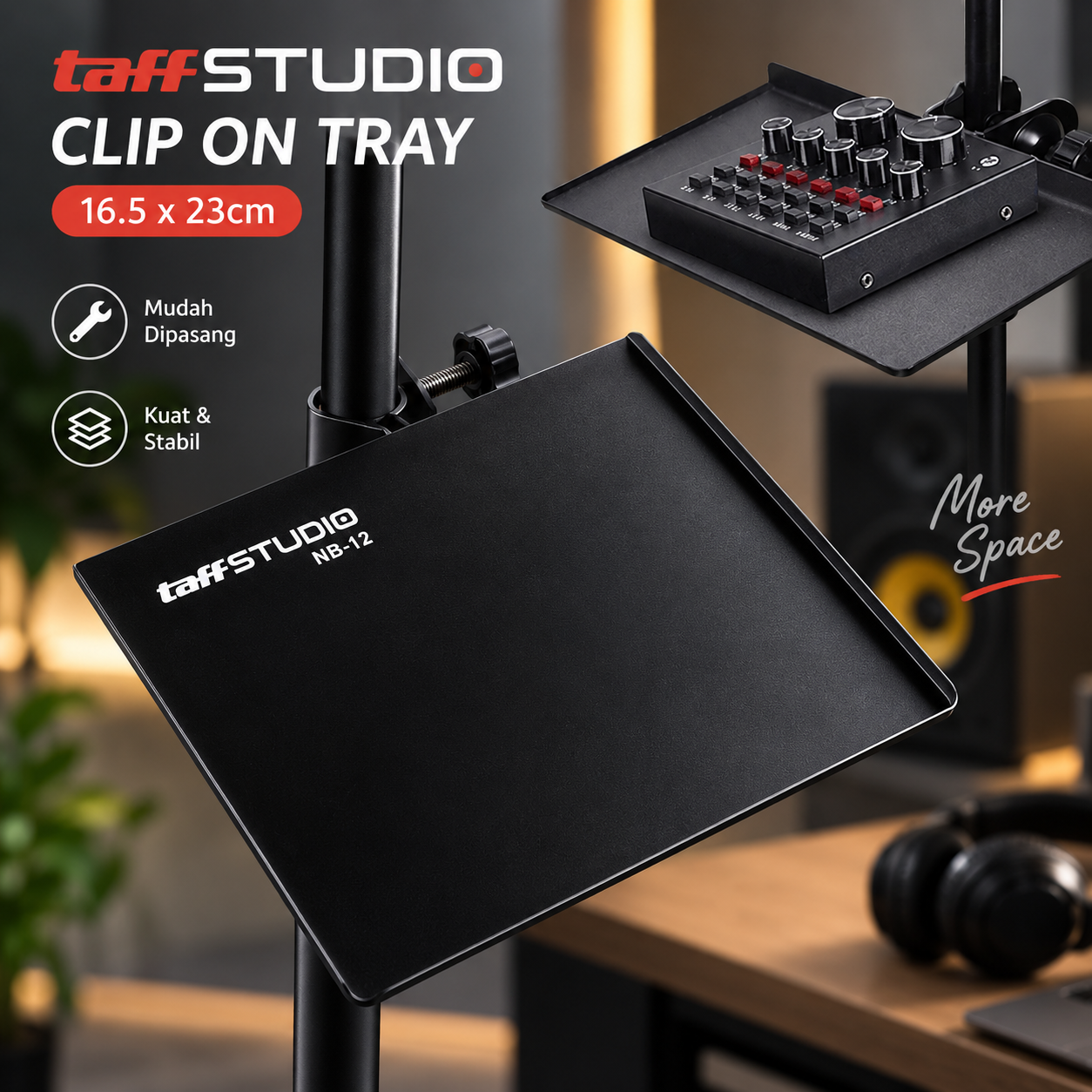 Gambar produk TaffSTUDIO Microphone Stand Holder Clip On Tray for Mic Stand Utility 16.5x23cm - NB-12 - Utama