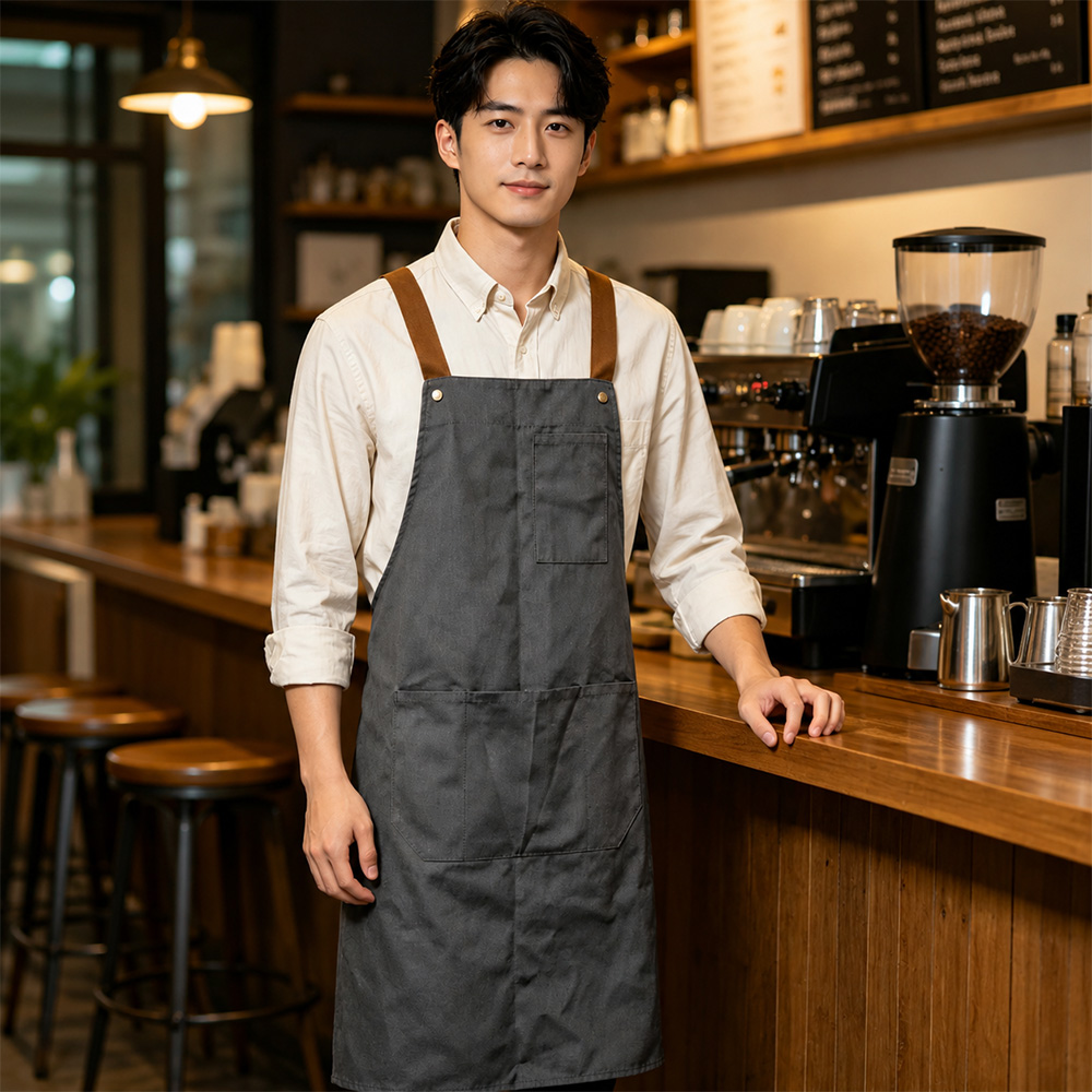 Gambar produk Bulc Celemek Masak Apron Linen Dapur Barista Model Kantong Depan - JJ45 - 1