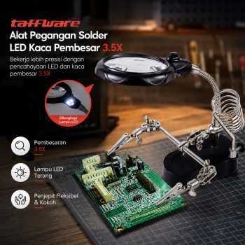 Gambar produk Taffware Alat Pegangan Solder Helping Hand LED Kaca Pembesar 3.5X - TE-801