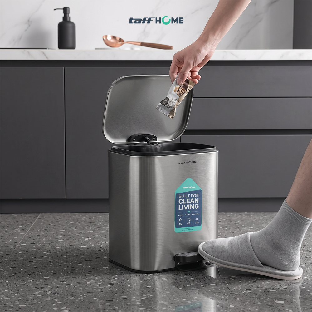 Gambar produk TaffHOME Tempat Sampah Injak Foot Pedal Trash Bin Stainless Steel 12L - M50 - 6