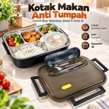 JANADA Kotak Makan Anti Tumpah Lunch Box Stainless Steel 5 Grid 2L - P6
