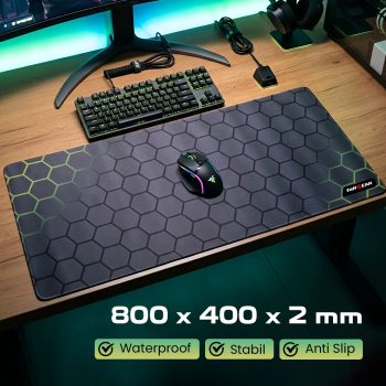 TaffGEAR Mouse Pad Gaming XL Green Hexagon Desk Mat 800x400x2mm - RO70