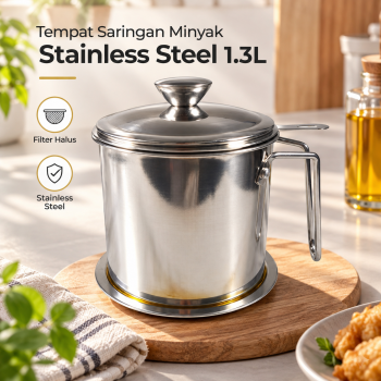 Hsinchu Tempat Saringan Minyak Bekas Stainless Steel Oil Pot 1.3L - J9789
