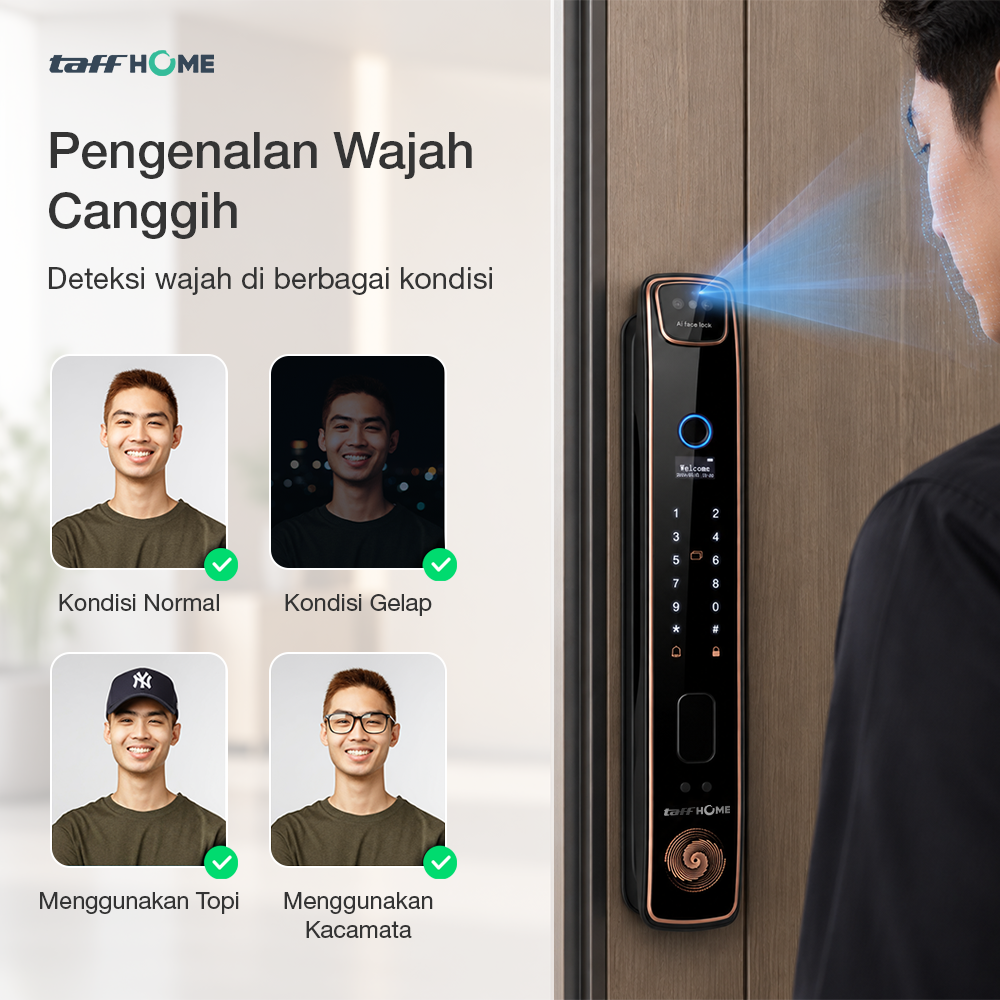 Gambar produk TaffHOME Smart Door Lock Fingerprint Face Recognition Password - 5S - 2