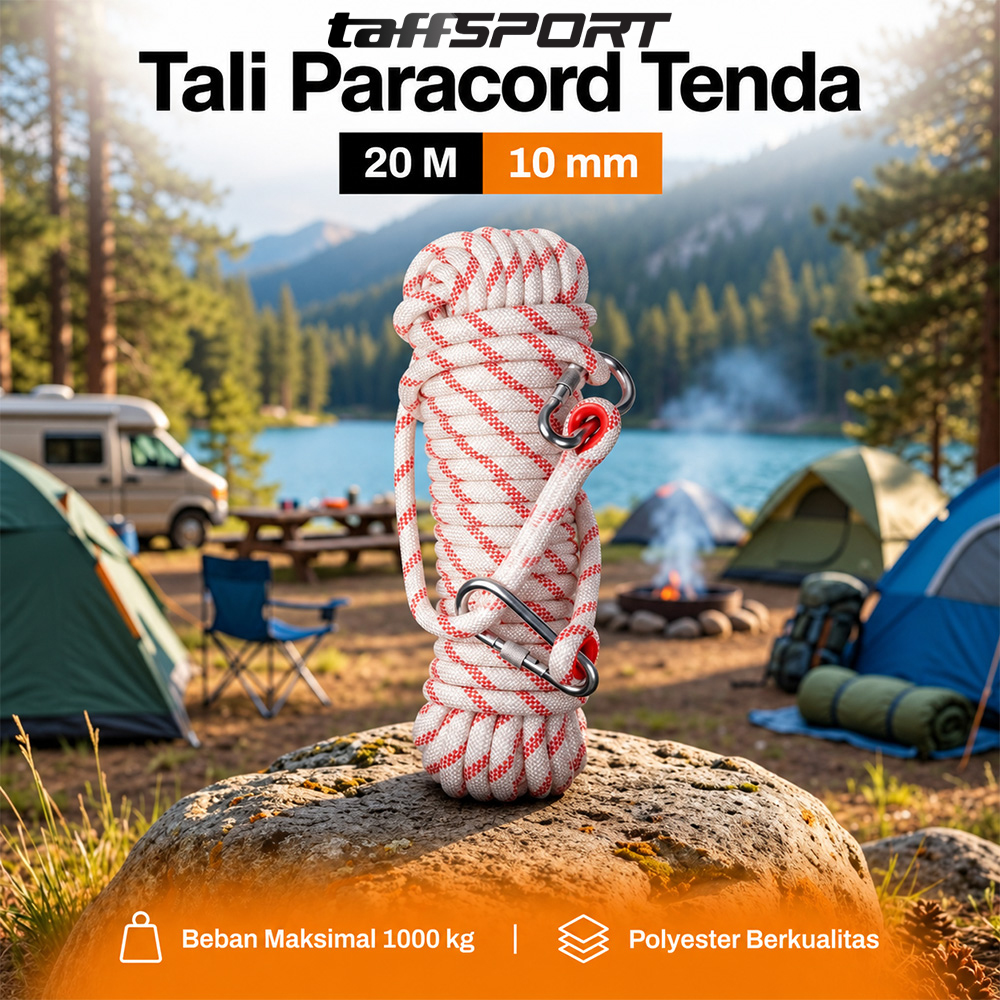 Gambar produk TaffSPORT Tali Paracord Panjat Tebing Tenda Outdoor Rope Steel Buckle 10mm 20M - SC12 - Utama