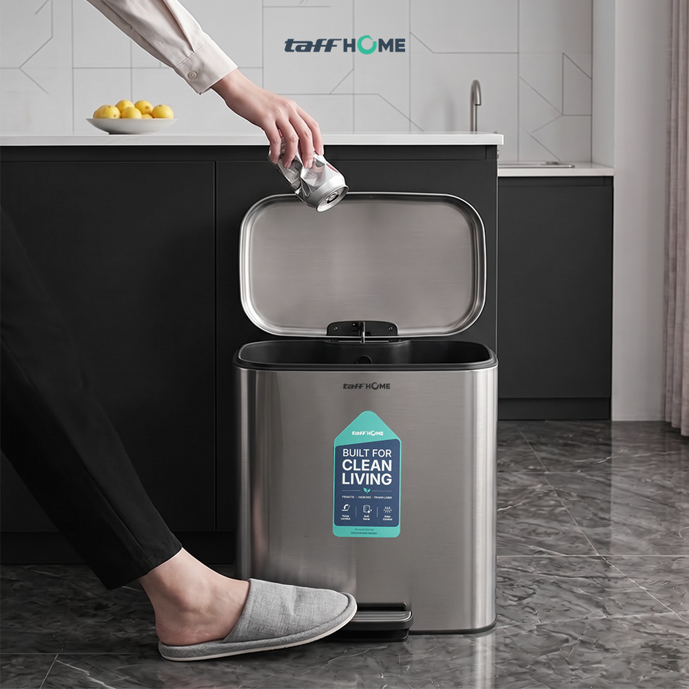 Gambar produk TaffHOME Tempat Sampah Injak Foot Pedal Trash Bin Stainless Steel 20L - M50 - 6