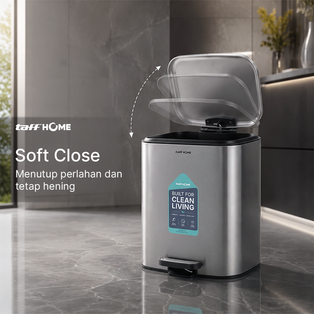 Gambar produk TaffHOME Tempat Sampah Injak Foot Pedal Trash Bin Stainless Steel 12L - M50 - 3
