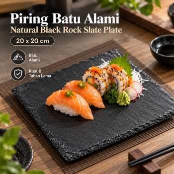 Uibqut Piring Batu Alami Natural Black Rock Slate Plate Sushi Steak - UB1342