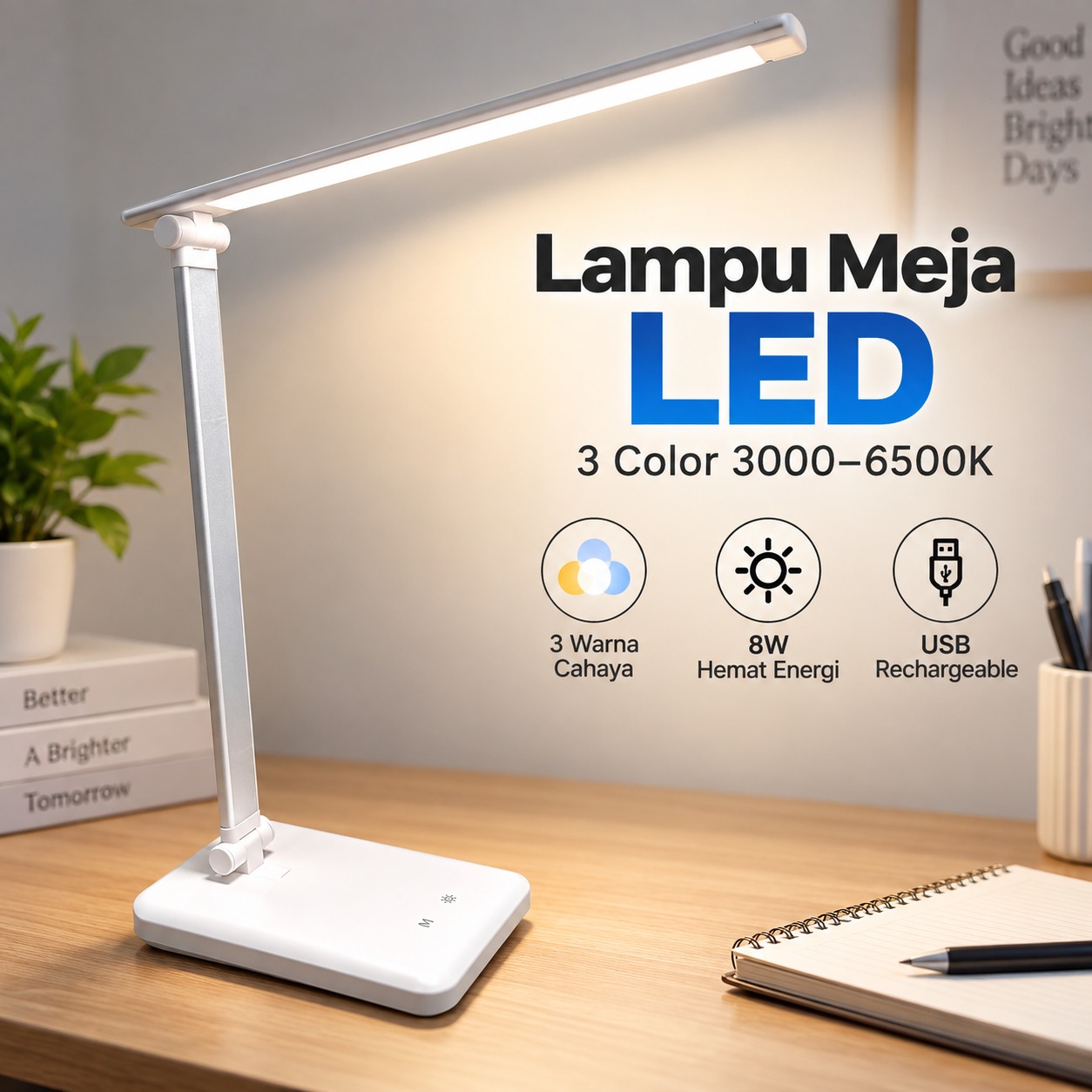 Gambar produk NEWSTYLE Lampu Meja Belajar LED 3 Color 3000-6500K 8W - PH376 - Utama