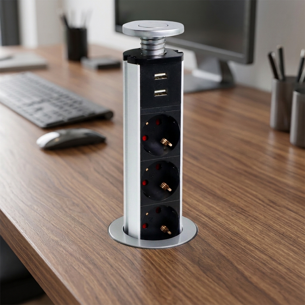 Gambar produk Stop Kontak Tanam Pull Pop Up 3 Soket 2 USB A EU Plug 200V - PDU - 1