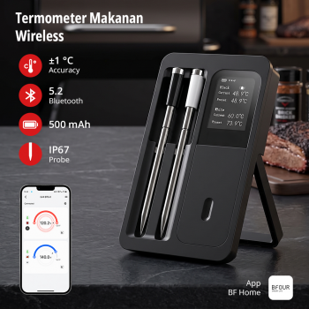 Gambar produk BFOUR Termometer Makanan Digital Daging Susu Smart Bluetooth 2 Probe - BF-40
