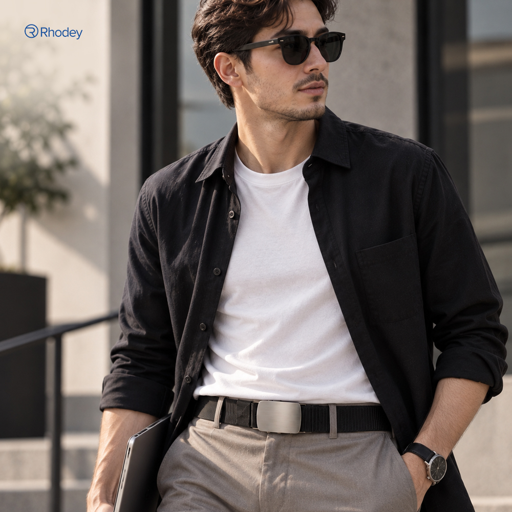 Gambar produk Rhodey Gesper Tali Ikat Pinggang Pria Canvas Stylish Buckle Belt 120cm - MU071 - 6