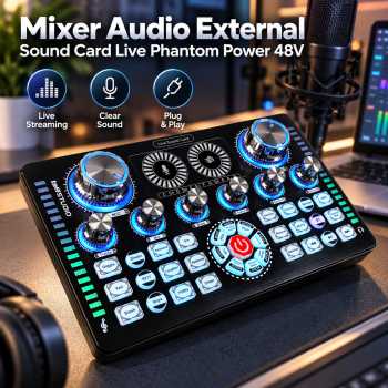 Gambar produk TaffSTUDIO Mixer Audio External Sound Card Live Phantom Power 48V - Q7