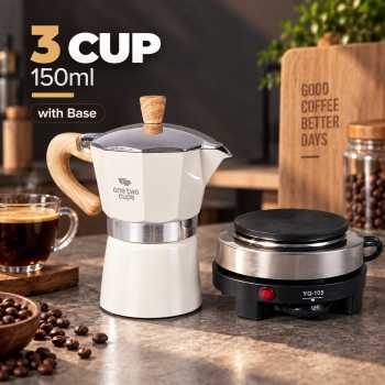 One Two Cups Moka Pot Teko Kopi Espresso Coffee 3 Cup 150ml with Base - S05