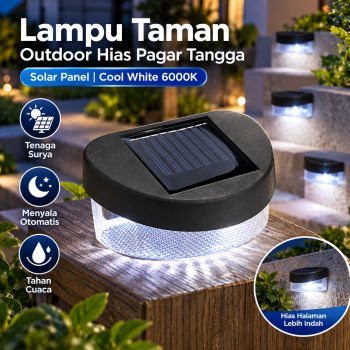 Lampu Taman Outdoor Hias Pagar Tangga Solar Panel Cool White 6000K - HBT-1501