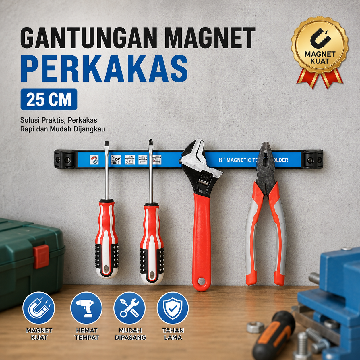 Gambar produk Damody Gantungan Magnet Perkakas Magnetic Tool Holder Wall Mounted 25cm - DP-100 - Utama