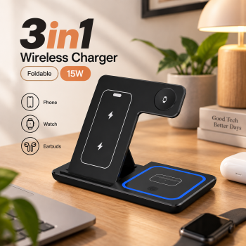 VIKEFON Wireless Charger 3in1 Foldable iPhone Apple Watch AirPods 15W - VK15