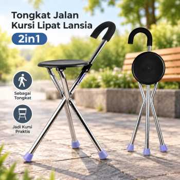 TaffOmicron Tongkat Jalan Kursi Lipat Lansia 2in1 Foldable Cane Chair - GZD06