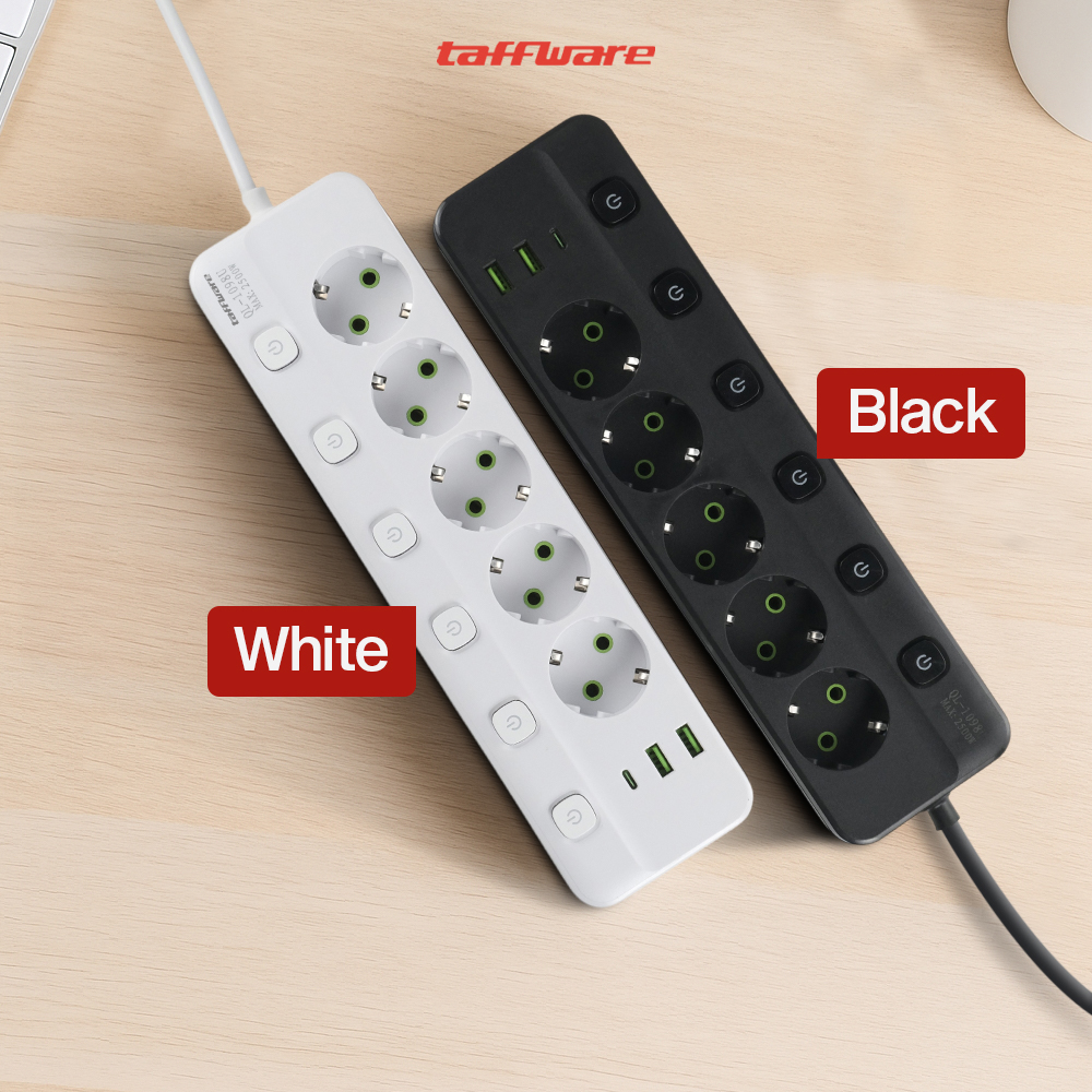Gambar produk Taffware Stop Kontak Kabel 5 Socket 2 USB A USB C 1.8M 10A 250V 2500W - QL-1098U - 6