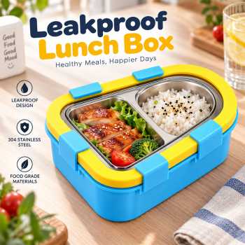 Little Kotak Makan Anti Tumpah Lunch Box 2 Compartment Stainless 500ml - HF230