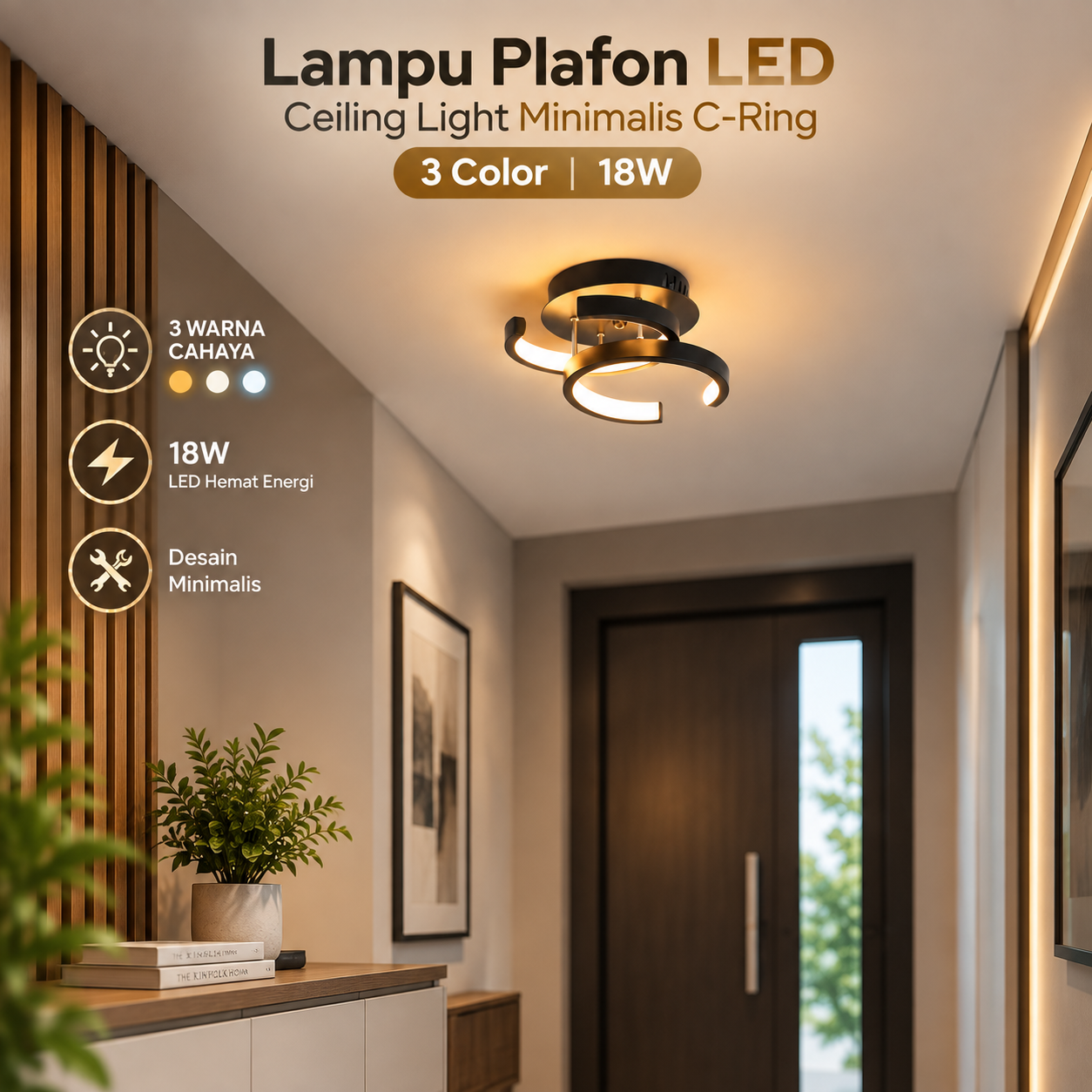 Gambar produk TaffLED Lampu Plafon LED Ceiling Light Minimalis C-Ring Tri Color 18W - L888 - Utama