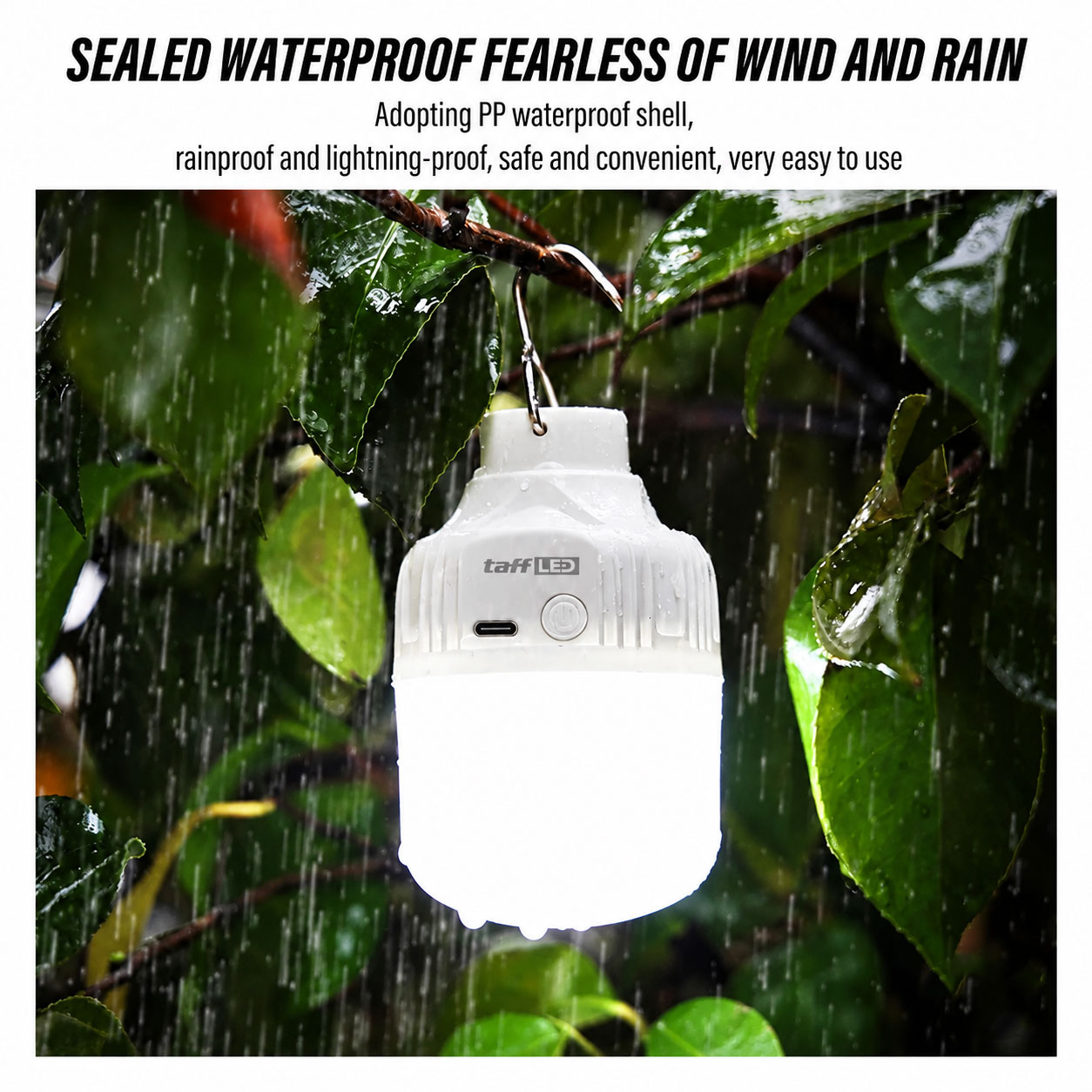 Gambar produk TaffLED Lampu Camping Tenda Gantung Rechargeable Cool White 6000K 80W 3600mAh - LB180 - 5