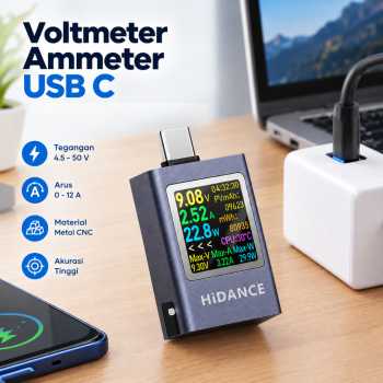HiDANCE Voltmeter Ammeter Type C Color Digital Display 50V 12A 600W - Silver