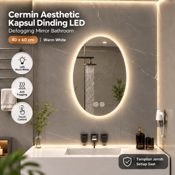 Gambar produk VEN Cermin Aesthetic Kapsul Dinding LED Defogging Mirror Bathroom 12W 40x60cm - 1066
