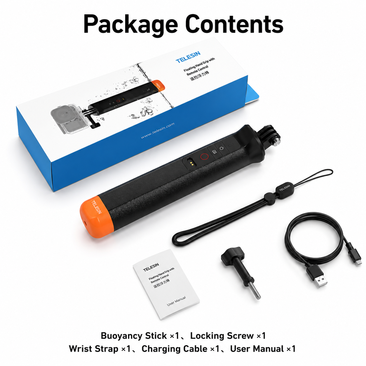 Gambar produk TELESIN Floating Bluetooth Selfie Stick Monopod DJI Osmo 6/5 Pro/4 360 - S4-FHG-01-TDJ - Kemasan