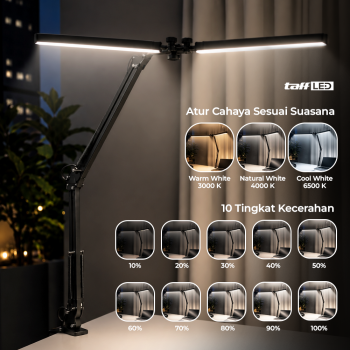 Gambar produk TaffLED Lampu Meja Belajar LED DoubleHeadMemory 3 Color 3000-6500K - ZN14 - 2