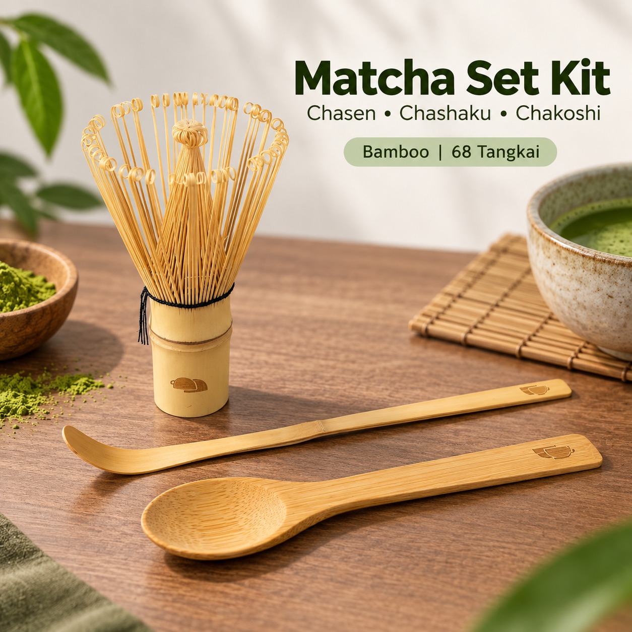 Gambar produk One Two Cups Matcha Set Kit Chasen Chakoshi Bamboo 68 Tangkai 4 PCS - S38 - Utama