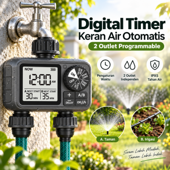 HANCI Digital Timer Keran Air Otomatis 2 Outlet Programmable IPX5 - HCT-M06