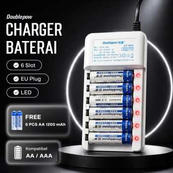 Gambar produk Doublepow Charger Baterai Rechargeable 6 Slot AA AAA with AA 6 PCS - DP-B06