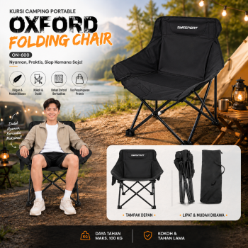 TaffSPORT Kursi Lipat Outdoor Camping Portable Oxford Folding Chair - 59 x 45 x 68 cm Black