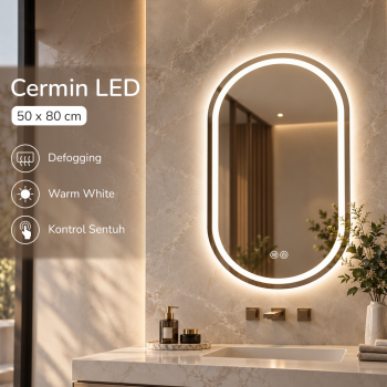 Gambar produk Nev Cermin Dinding Aesthetic Oval LED Wall Mirror Bathroom 12W 50x80cm with Defogging - MX12W