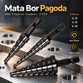 NITVIA Mata Bor Pagoda Spiral Drill Bit HSS Titanium Coated 3 PCS - NT-3