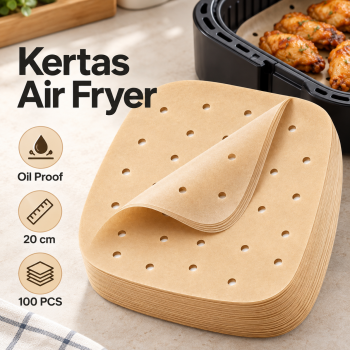 TAFOCA Kertas Alas Air Fryer Steamer Paper Liner Oilproof 20cm 100 PCS - Square Brown