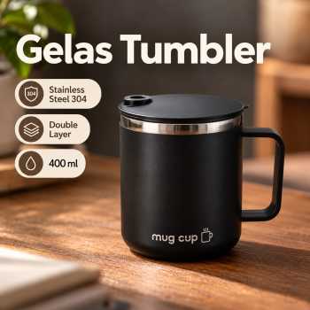 ATORSE Gelas Tumbler Kopi Insulated Double Layer Stainless 400ml - Black