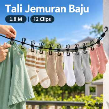 SEV Tali Jemuran Baju Portable Indoor Outdoor Retractable 1.8M 12 Clip - Black
