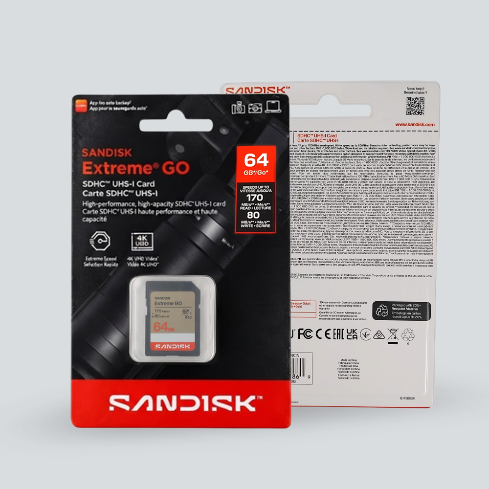 Gambar produk SanDisk Extreme GO SDXC/HC UHS-I Card U3 V30 4K UHD 230MB/s 64GB - SDSDXGN - Kemasan
