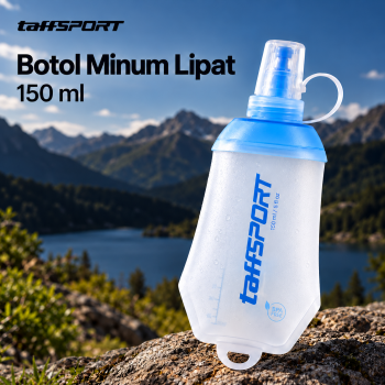 TaffSPORT Botol Minum Lipat Soft Flask Foldable Water Bottle Sport TPU - 150ml Blue