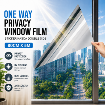 Viny Stiker Kaca Double Side Curtain Window Film One Way Privacy PET - 80cmx5M Silver