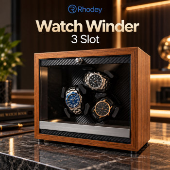 Rhodey Watch Winder Wood Pemutar Jam Tangan Otomatis 3 Slot - Black/Brown